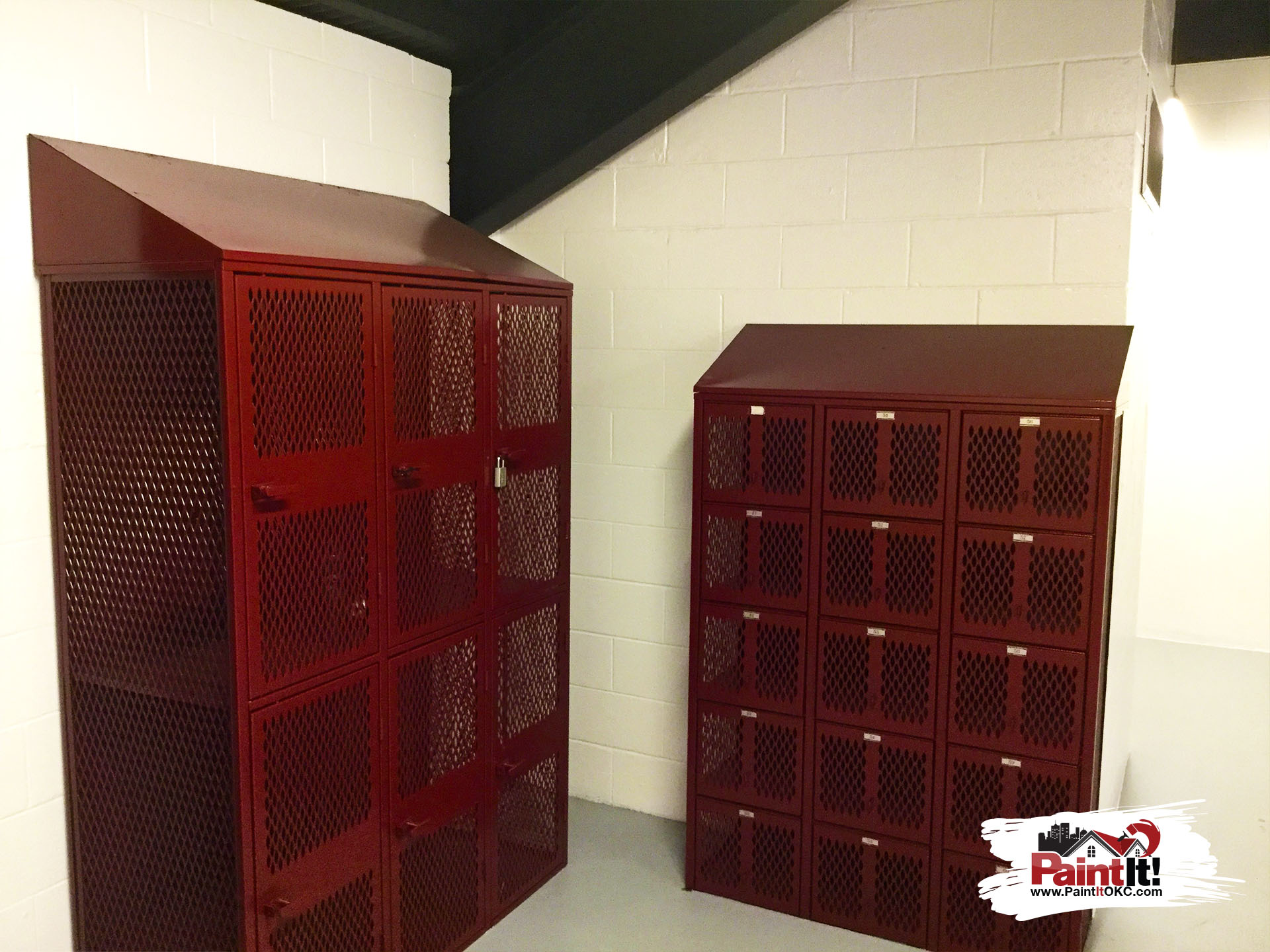 freshly painting lockers in a gym