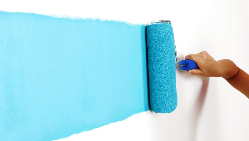 horizontal roll of blue paint